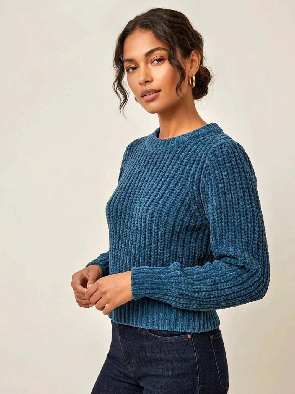 Dynamite Textured Knit Crewneck in Blue Medium Like New